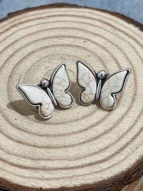 Fake White Marble Butterfly Stud Earrings western style